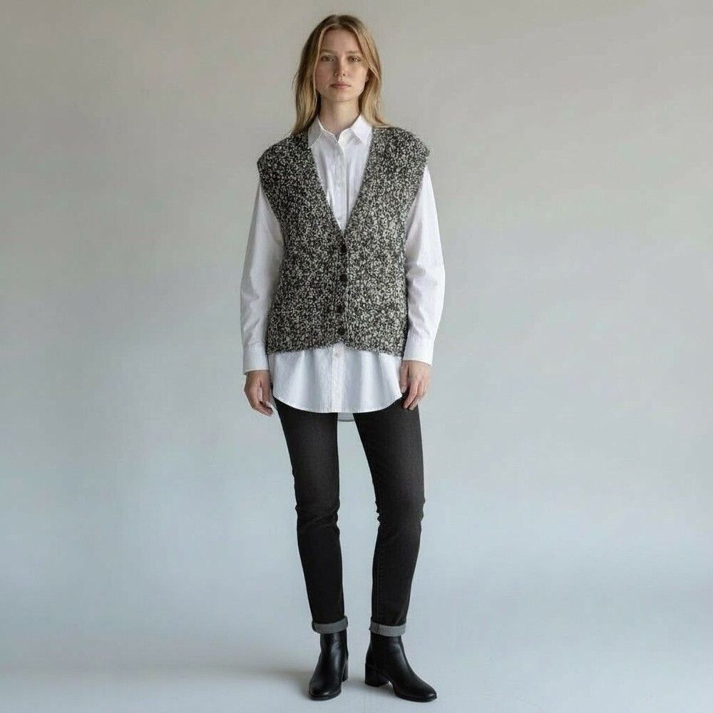 Vintage Academia Highland Isles Sweater Vest Wool‎ Blend Marled Gray White Small